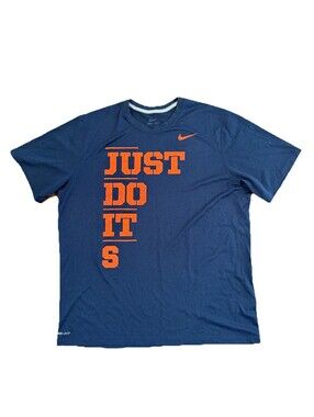 Nike Dri-FIT "Just Do It" Graphic Tee - Navy Blue/Orange - Men's XL